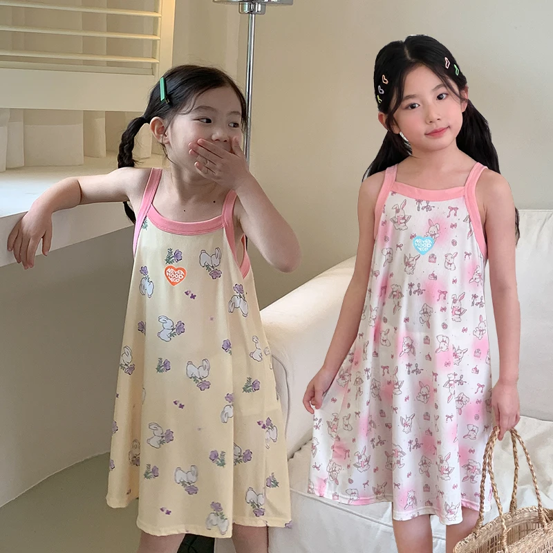 1-12 Years New Summer Girl Nightgown Cartoon Pajamas Dress for Kids Teenager Night Dress Baby Nightdress Cute Children Clothing
