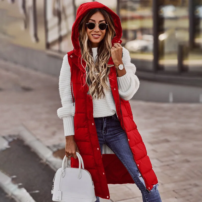 2023 Women\'s Winter Long Hooded Cotton Waistcoat Vest Hooded Padded Jacket Super Hot Coats Fashion Cardigancheap Wholesale New