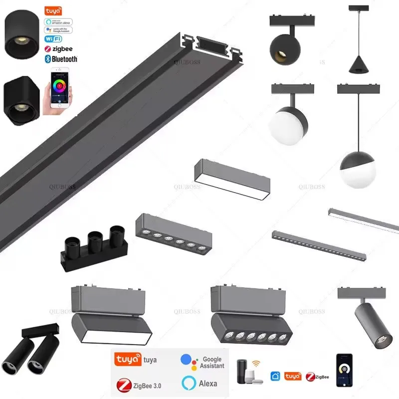26 styles Smart Home TuyaZigbee Dimming 6MM Ultra-Thin Ceiling Mount 48V Magnetic Track Light System Thin Slim Surface Mounted