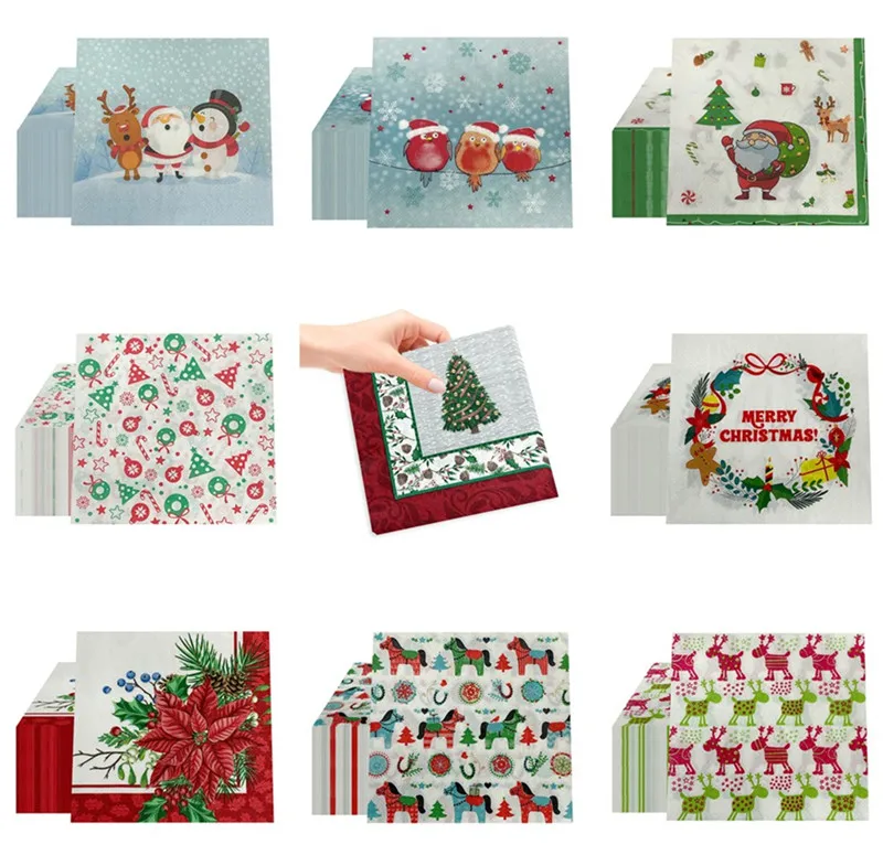 

20pcs/pack Disposable Napkins Paper Santa Claus Snowman Merry Christmas Party Decoration Home Tableware Supplies