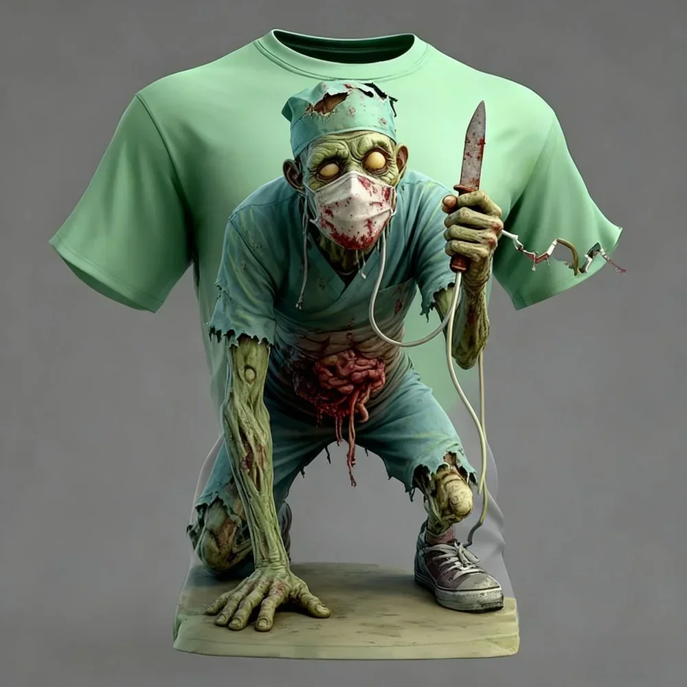 Halloween Kreatives Horror-Zombie-3D-Druck-T-Shirt für Männer und Frauen, modisches Street-Party-Casual-Familienfreundliches Kurzarm-T-Shirt – Detail 13