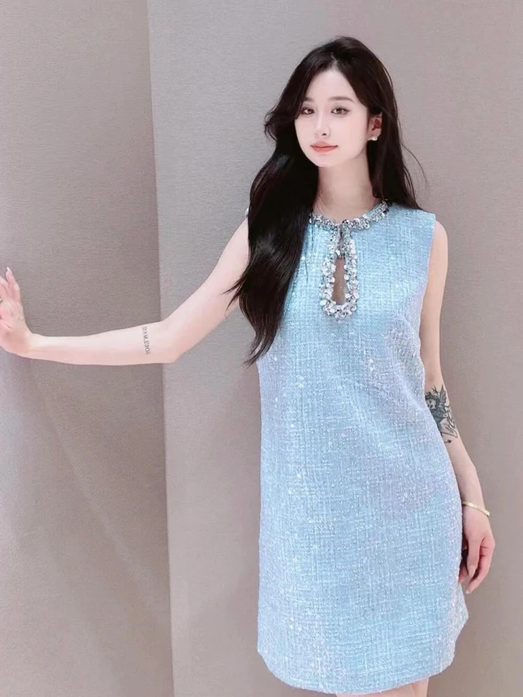 

Sequin Hollow out Svel Vest Dr Haute Couture Women's Faion Small Fraance Sle High Waist A-Line Skirt