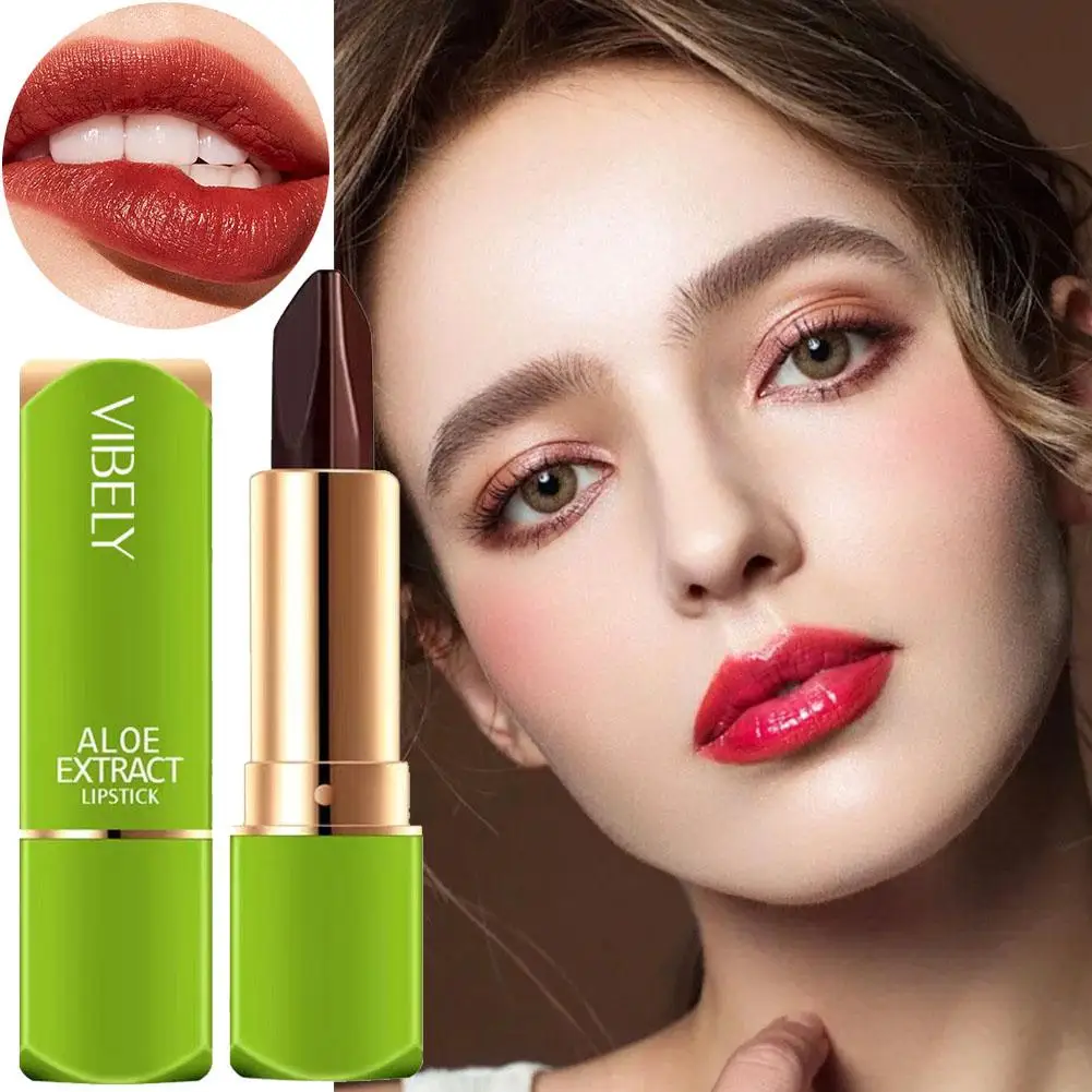 VIBELY Full Aloe Vera Tri-Color Color Changing Lipstick Color Non-makeup Moisturizing Moisturizing Non-stick Lips Cup Chang N5O5