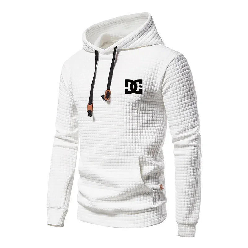 

2025 New Spring and Autumn Europe men DC letters printed casual large pocket hoodie jumper small plaid jacquard plus size