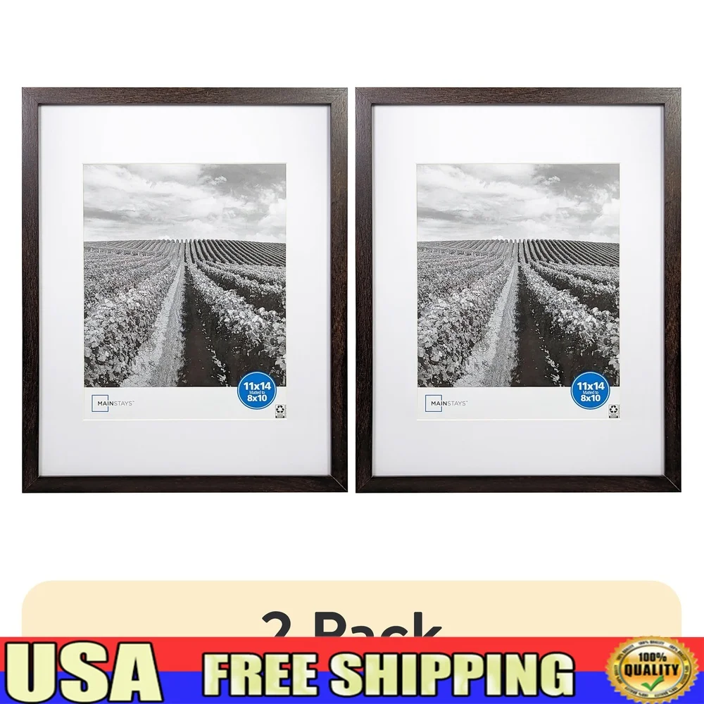 

Коричневая галерея фоторамка, 2 упаковки, от 11x14, матовая до 8x10, прочный настенный художественный дисплей, горизонтальное, вертикальное использование