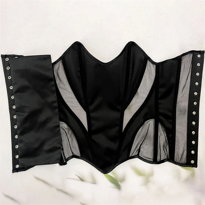 women-overbust-corset-top-black-satin-patchwork-mesh-strapless-fishbone-bodice-sexy-lingerie-body-shaping-bustier