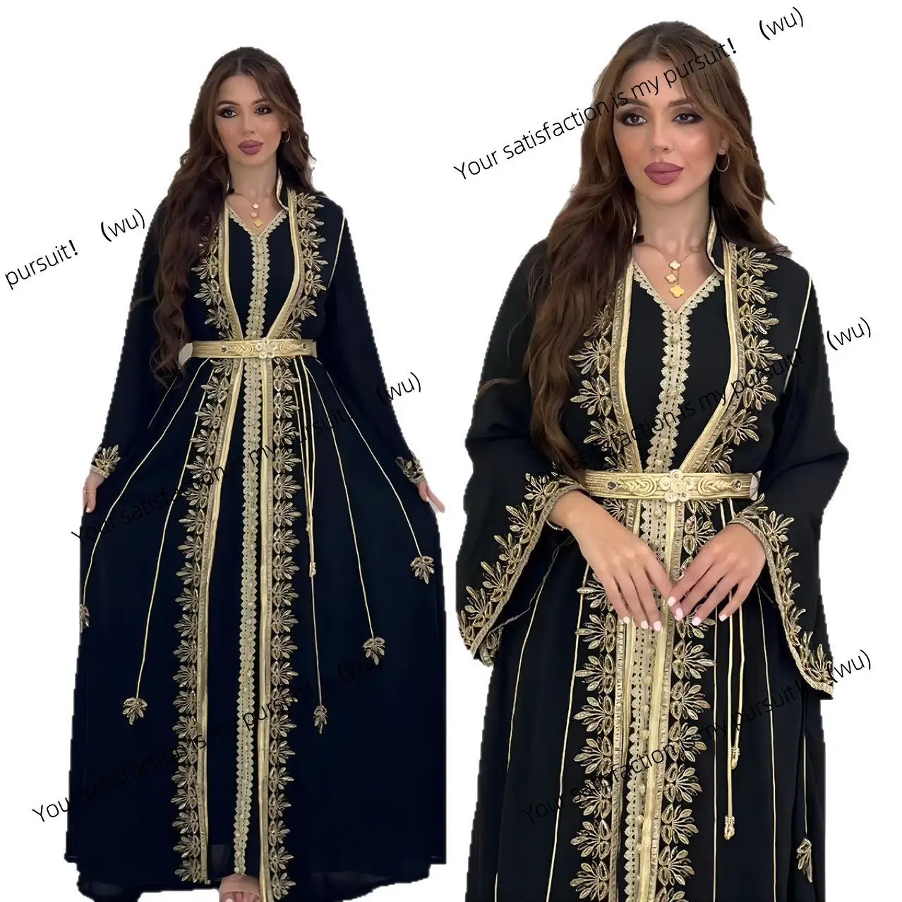 Große Größe Damen Robe Mode Stickerei Langarm Rock Damen Kleidung Kleidung Herbst