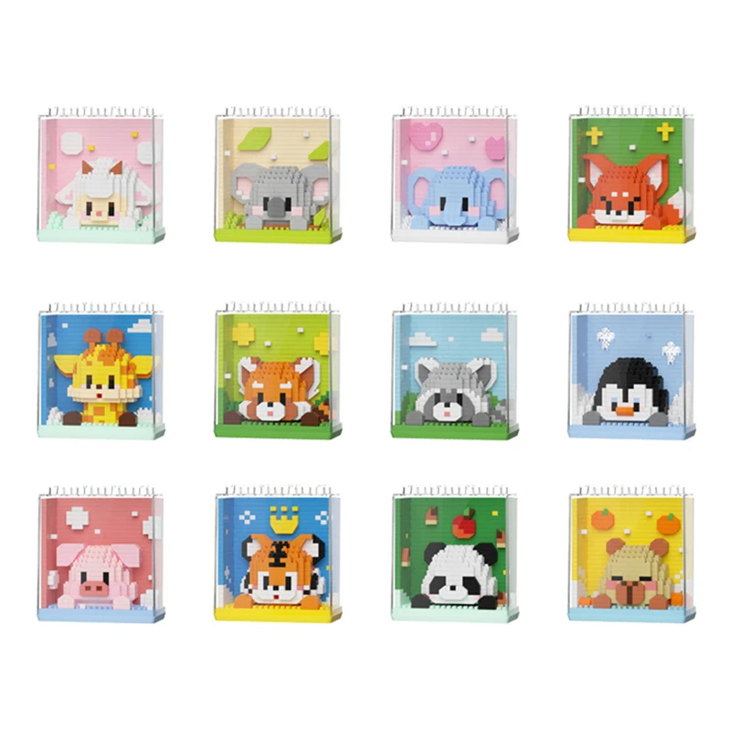 Nueva caja de exhibición acrílica de moda de la serie Zoo, bloques de construcción educativos de micropartículas, adornos, juguetes, regalos para niños y niñas