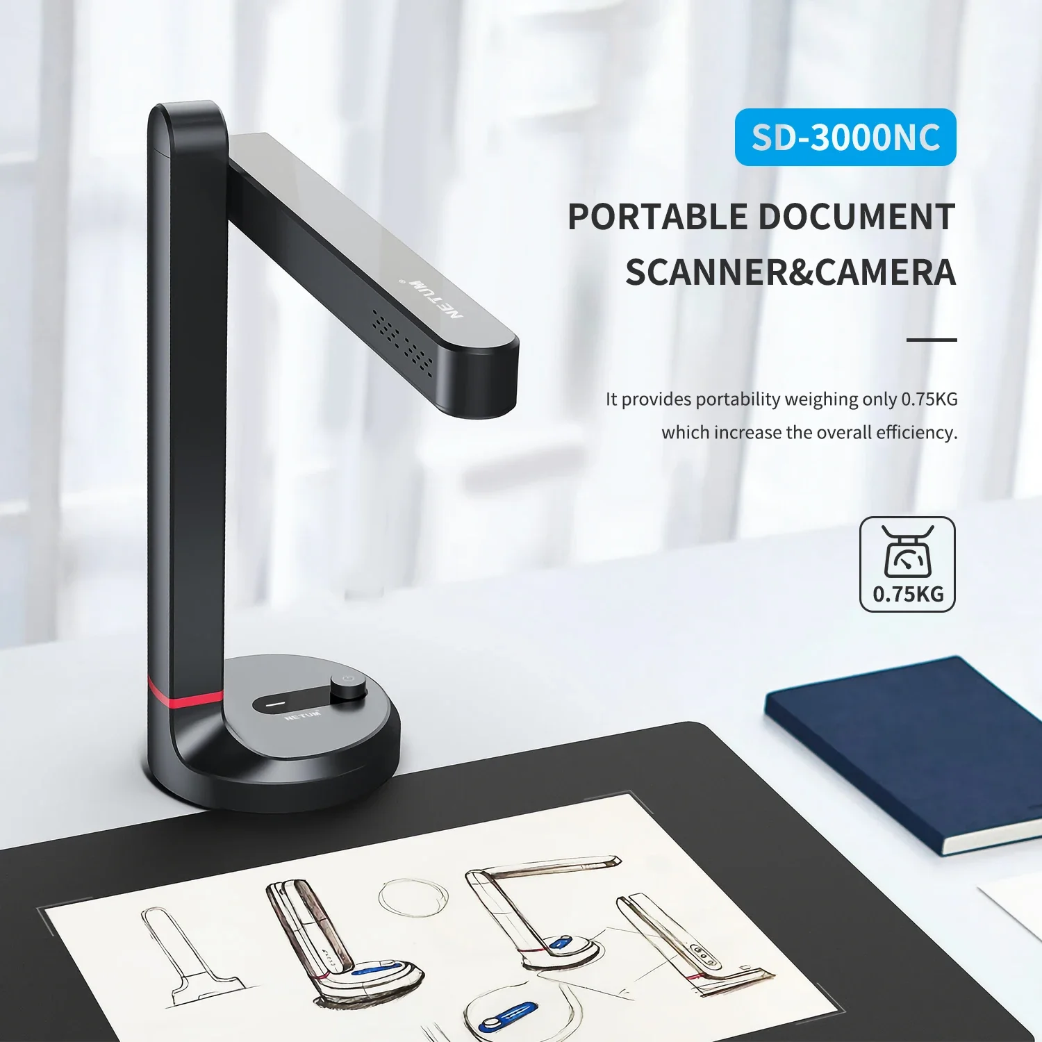 NETUM Scanners Book Scanner Portable Document Scanner 8MP-13MP Autofocus Fixed-focus Max A4 Size with Smart OCR Led Table Desk