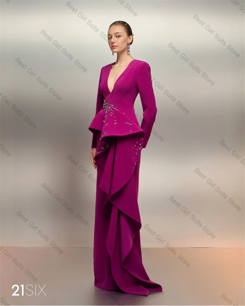 

Designer Women Suit Skirt Set 2 Pcs Blazer+Long Prom Dress Crystals Beaded Formal Office Jacket Customized Wedding Guest Coat