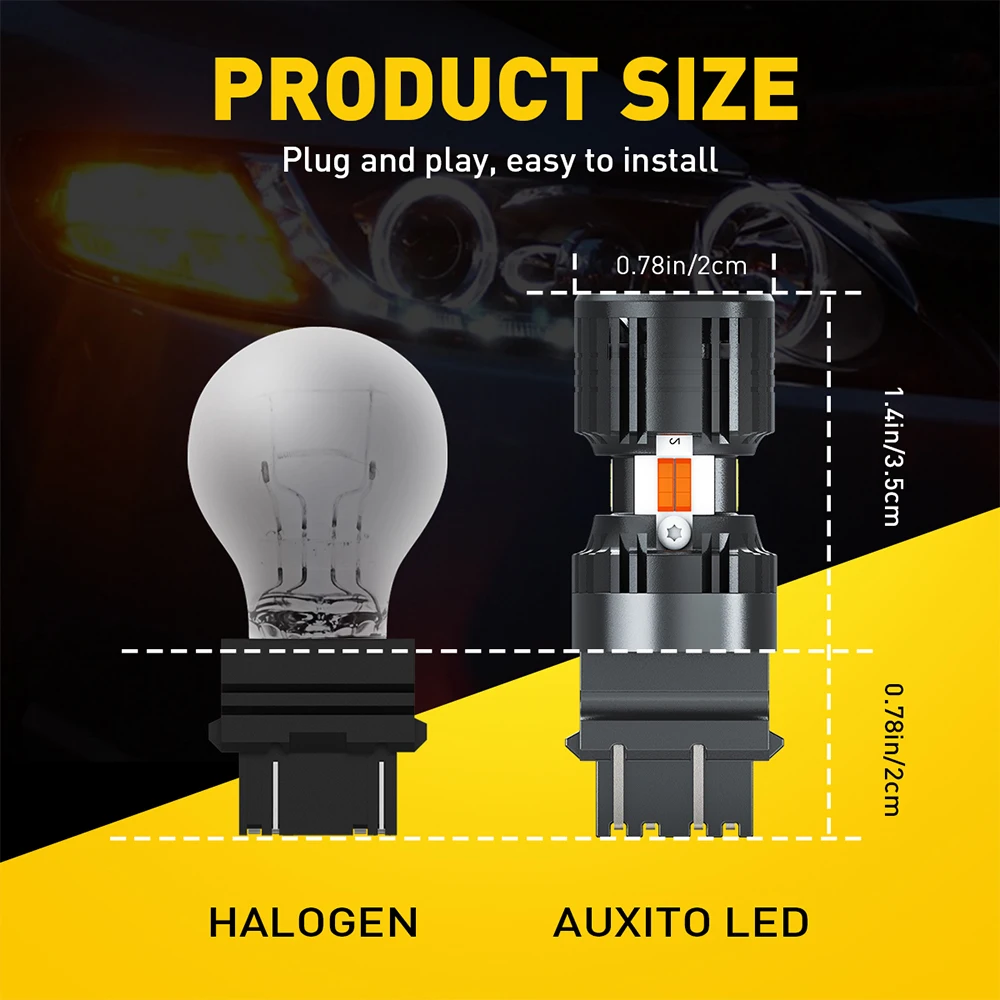AUXITO 2szt Turbo P27/7W T25 3157 Żarówka LED Canbus Samochodowa lampka kierunkowskazu DRL Podwójny kolor Bursztynowy Żółty Biały Super Jasny — zdjęcie 3