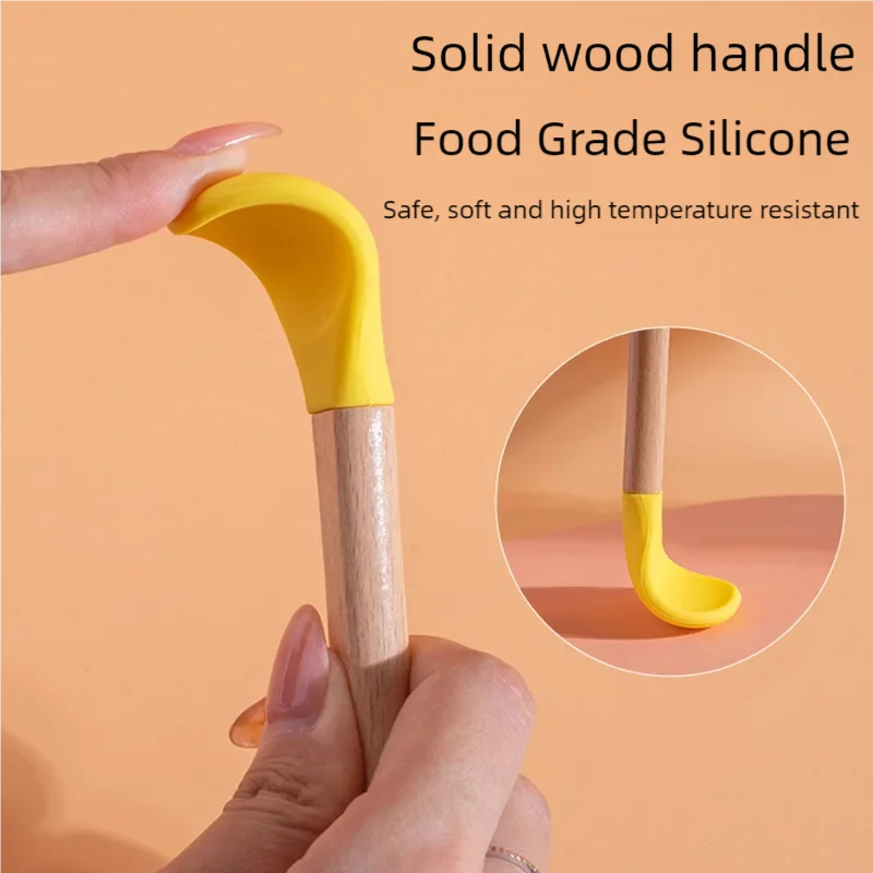 Multi - Color Pet Silicone Feeding Spoon Wooden Handle Food 