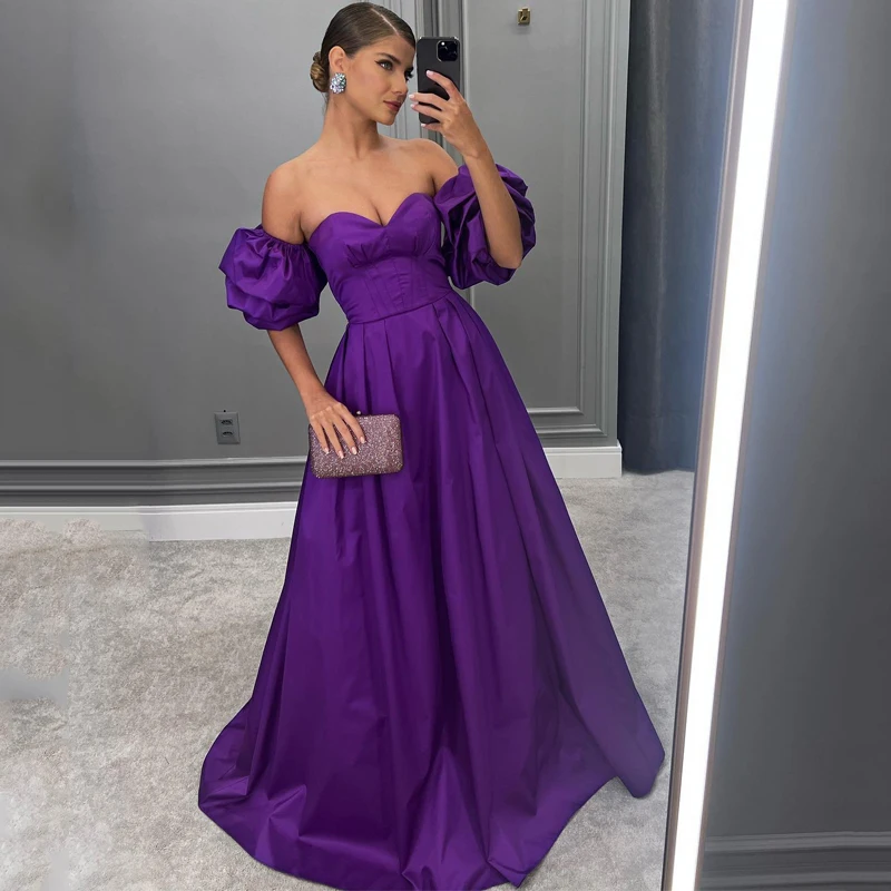 

Thinyfull Sexy Purple A-Line Prom Dresses Sweetheart Satin Evening Dress Saudi Arabia Dubai Night Cocktail Party Gowns Plus Size