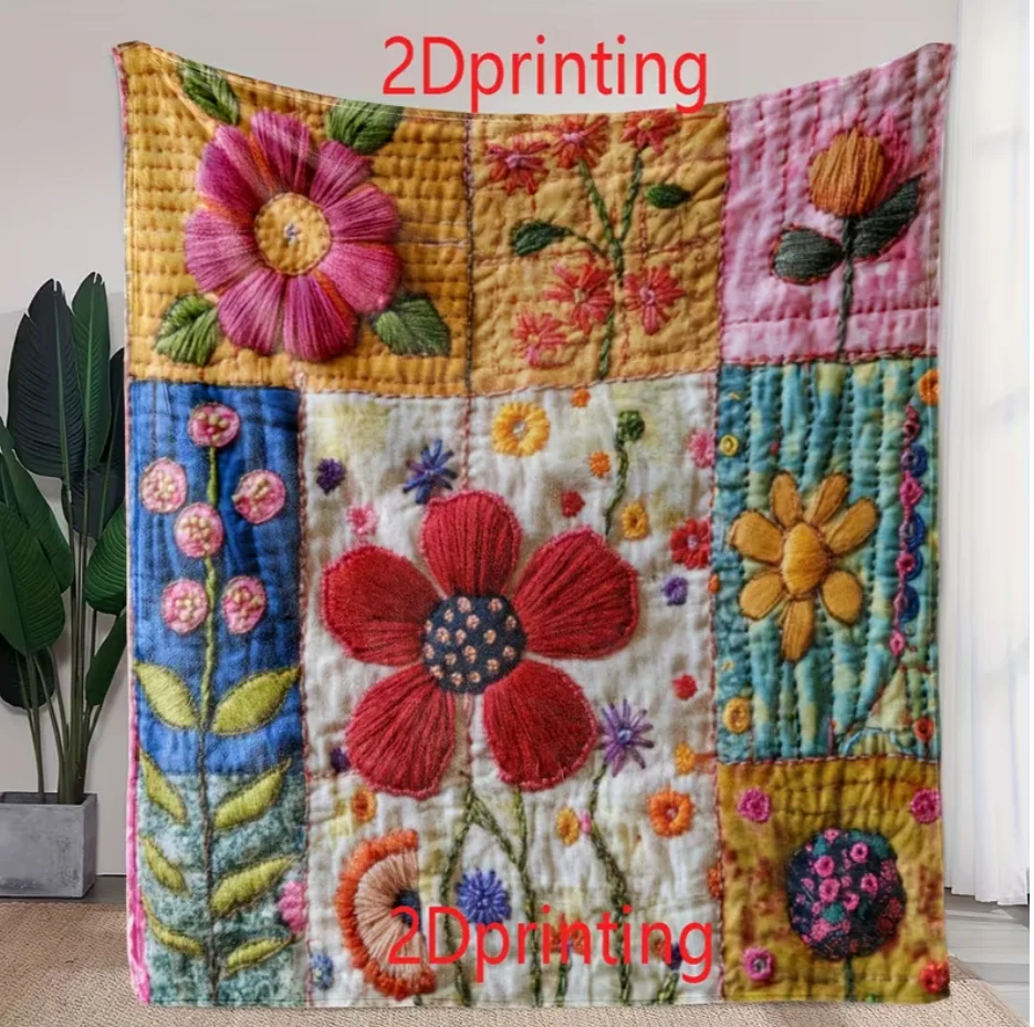 

2D Printed Vintage Floral Collage Blanket Made of Soft and Comfortable Flannel Travel. A Gift Blanket Suitable for All Seasons