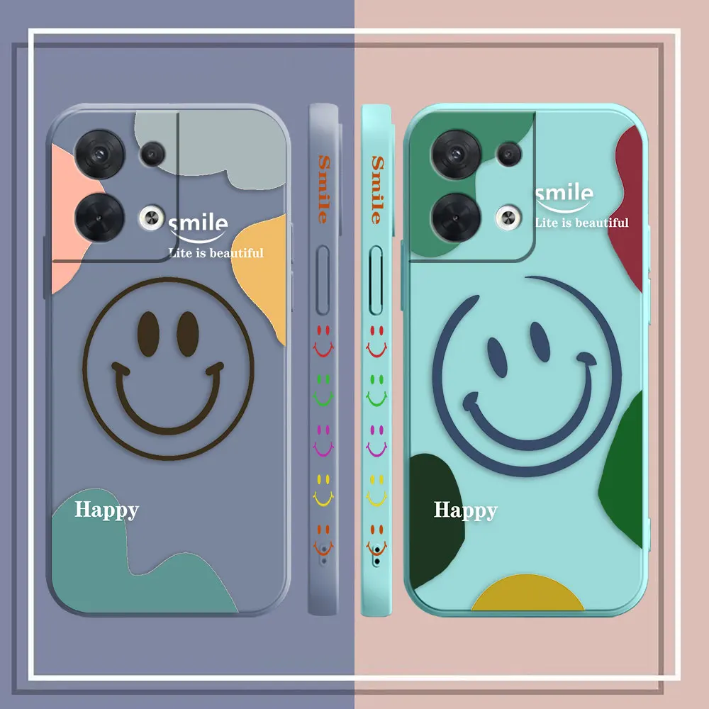 Happy Smiling Face Phone Case For OPPO RENO 8 7 9 6 7SE 5 4 4SE 4 3 4G 5G PRO PLUS Colour Liquid Case Cover Funda Cqoue Shell