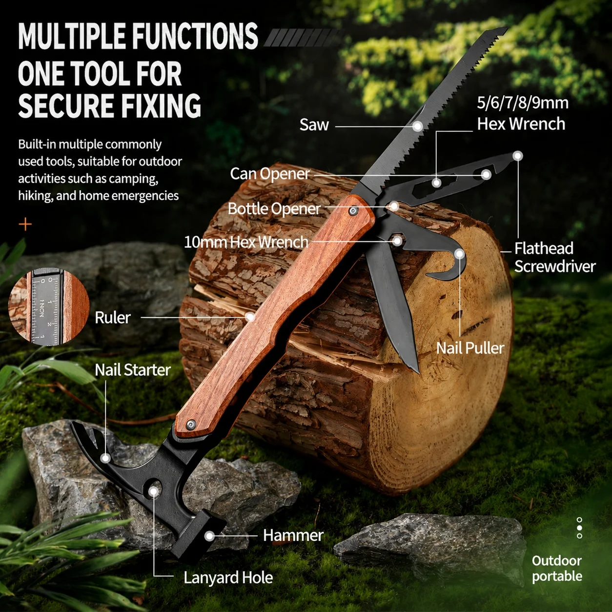 Camping Hammer Tent Stake Hammer Multi Function Outdoor Claw Hammer Portable EDC Tool for Camping Hiking Emergency Use