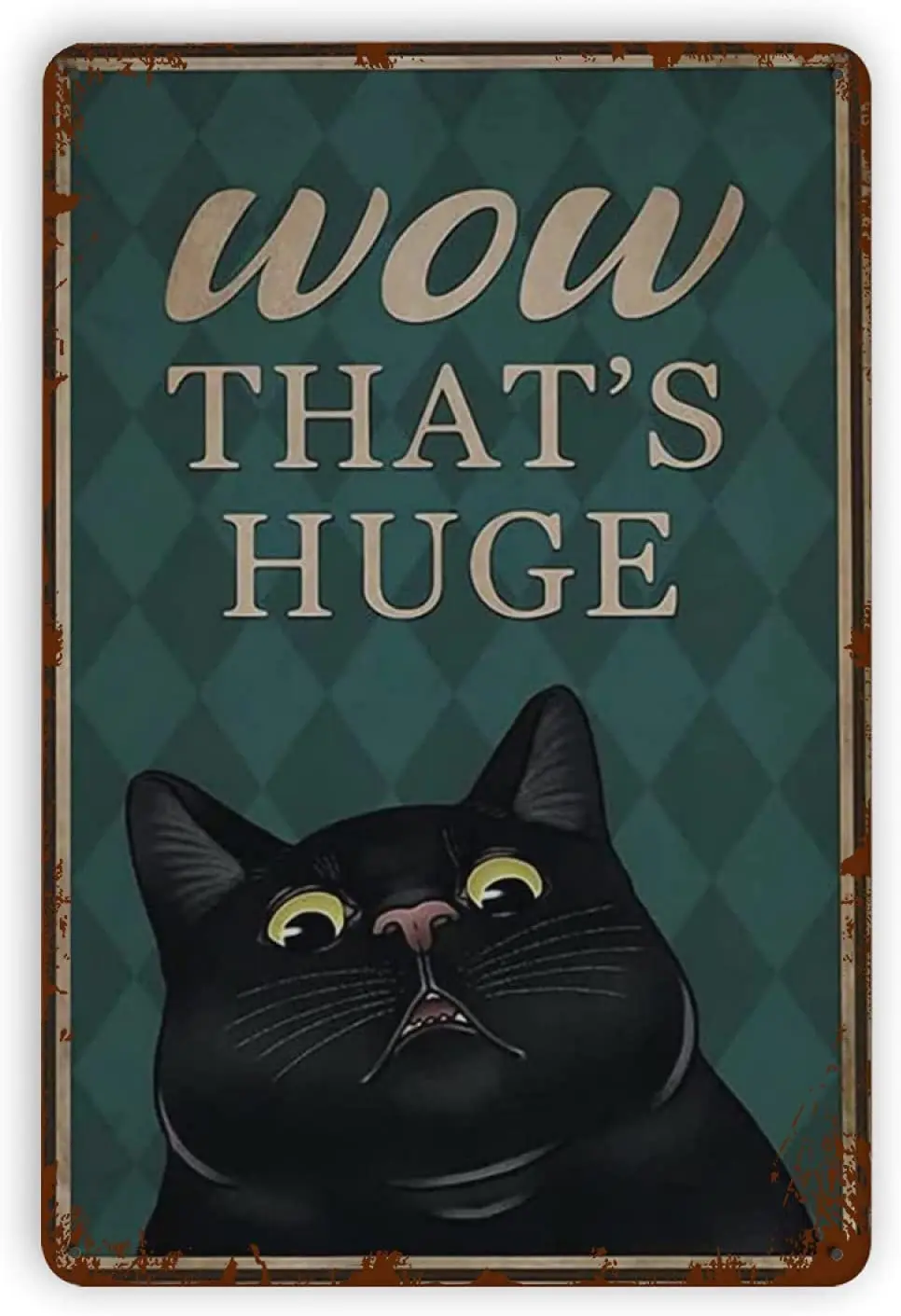 Ovonetune Black Cat Tin Sign, Kitty Wow That's Huge Playful Black Cat Retro Metal Tin Signs Bar Club Cafe Home Farm Posters for