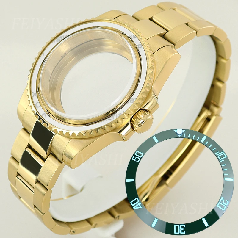 Gold 40mm NH35 Watch Case Full Text C3 Luminous Bezel For Seiko nh34 nh35 nh36 nh38 Miyota 8215 ETA 2824 Movement 28.5mm Dial