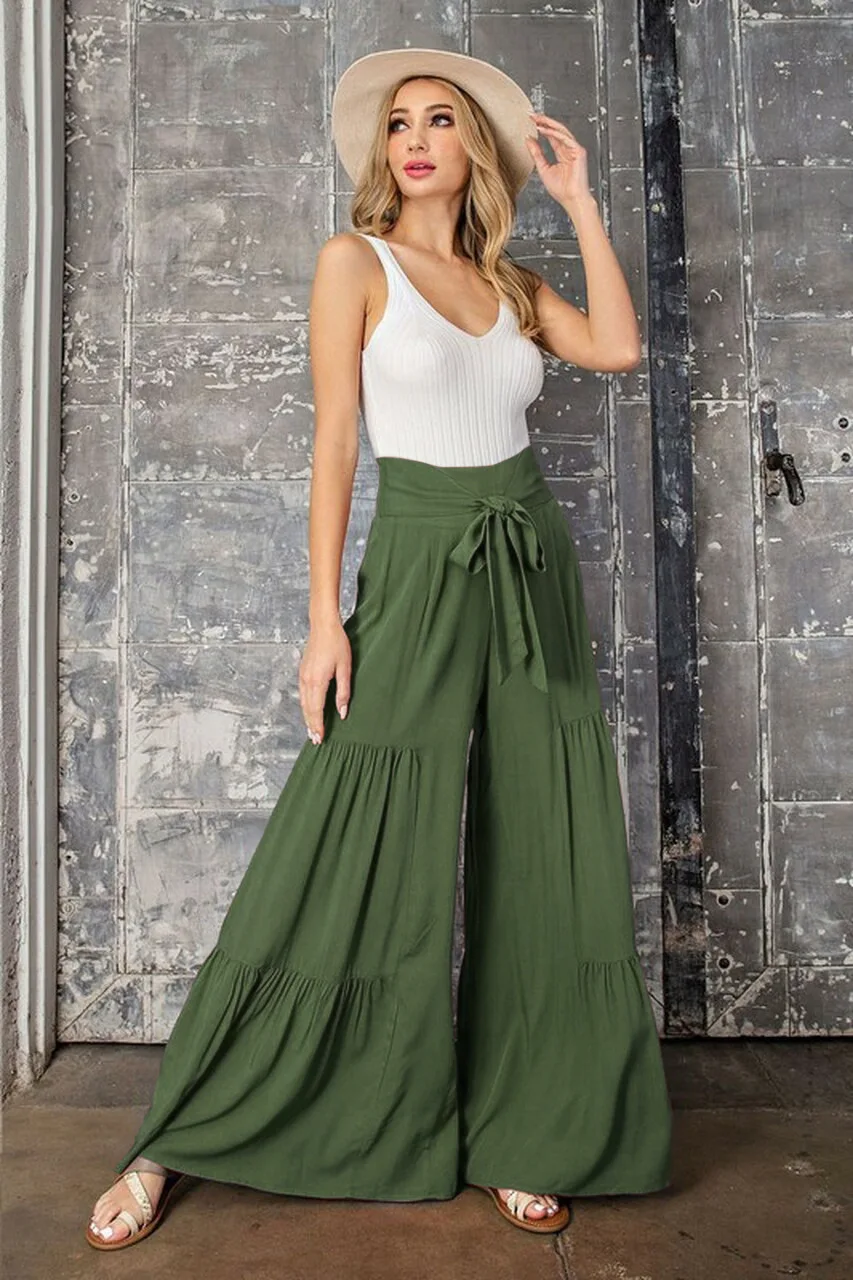 

New Temperament Elastic Waist Wide Leg Pants Women High Waist Trouser Lace-up Loose Slacks Trousers Streetwear Sweatpants Women