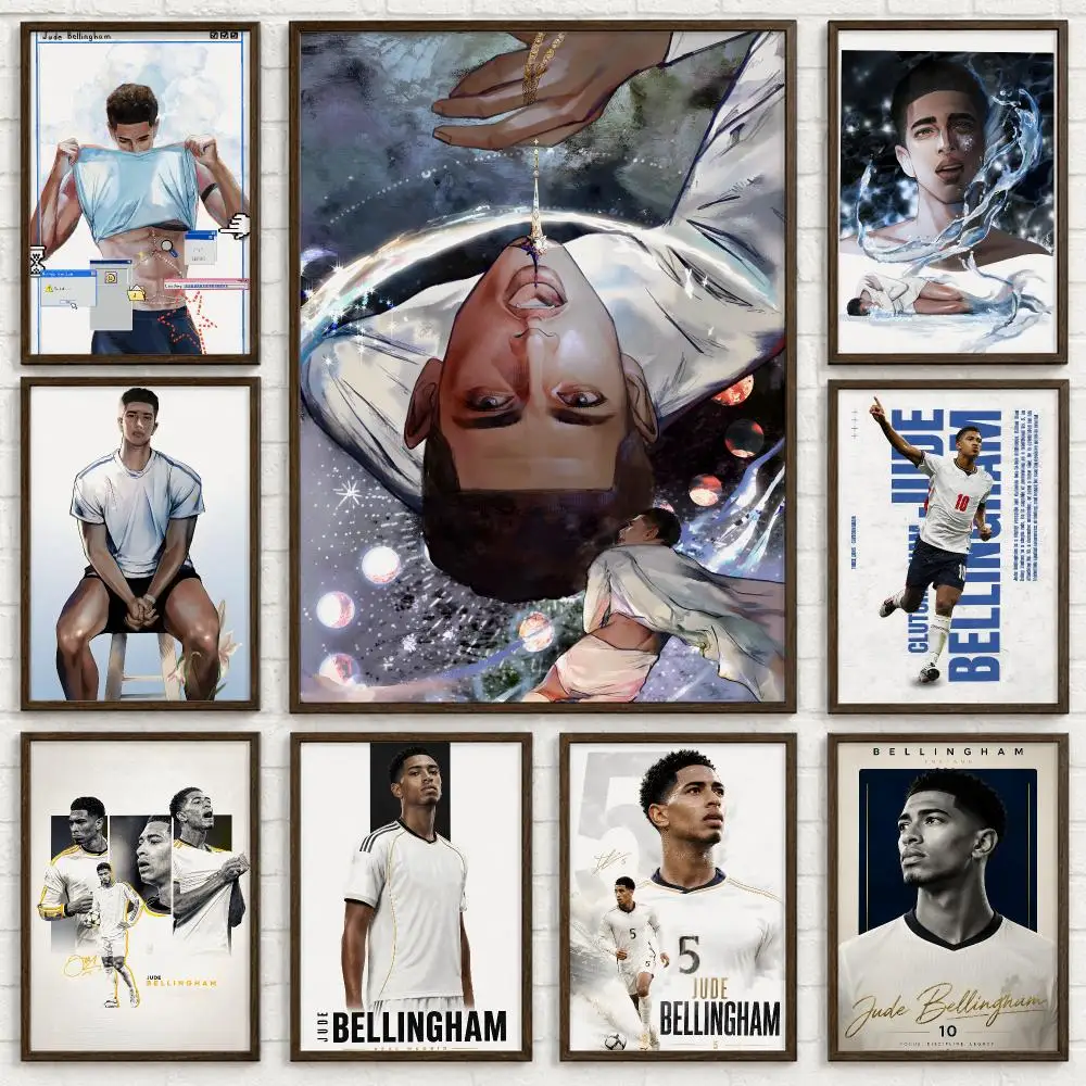 Football Athlete Jude Bellingham Poster Self-adhesive Art Waterproof Paper Sticker Coffee House Bar Room Wall Decor