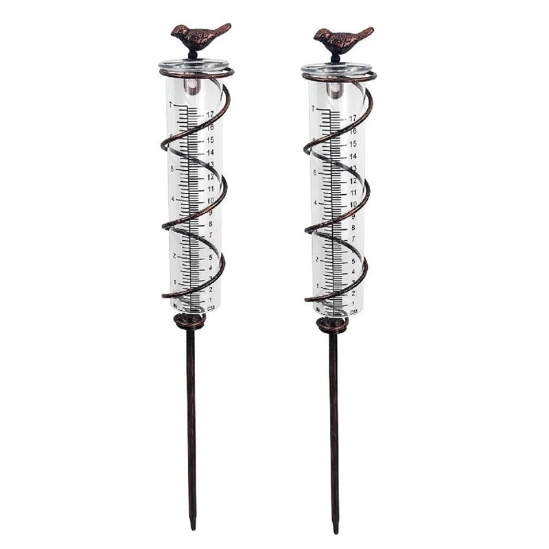 7L Capacity Glass Spiral Rain Gauge,Cast Iron Bird Hanging Rain Gauge,Garden Rain Water Meter Measuring With Metal Frame