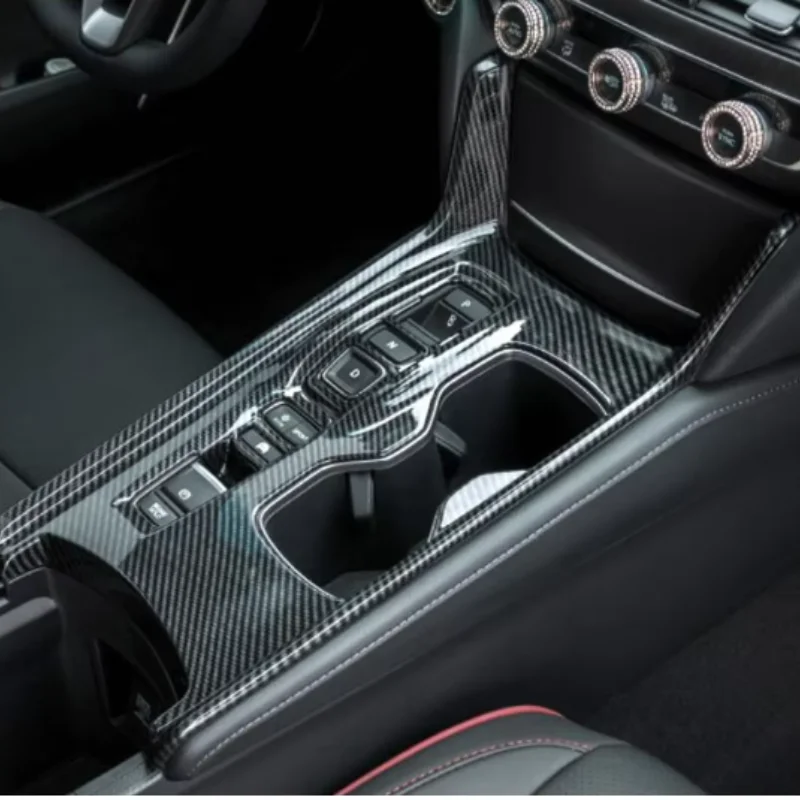 Carbon Fiber Style Interior Center Console Gear Shift Box Panel + Cigarette Lighter Panel Cover Trim For Honda Accord 2018-2022