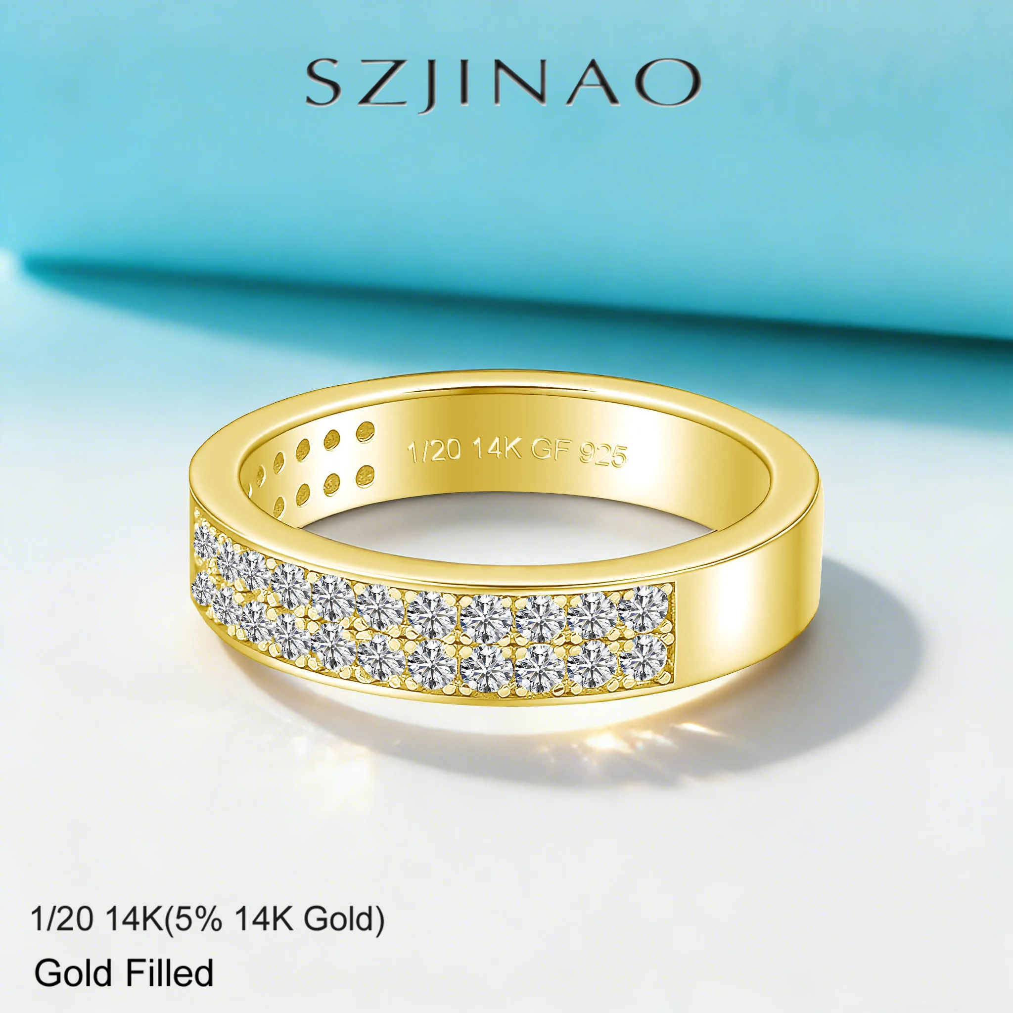 

Wide Band Moissanite Ring 14K Gold Filled Heavy Gold Layer Minimalist Sparkling Eternity Band for Women Anniversary Gift Jewelry