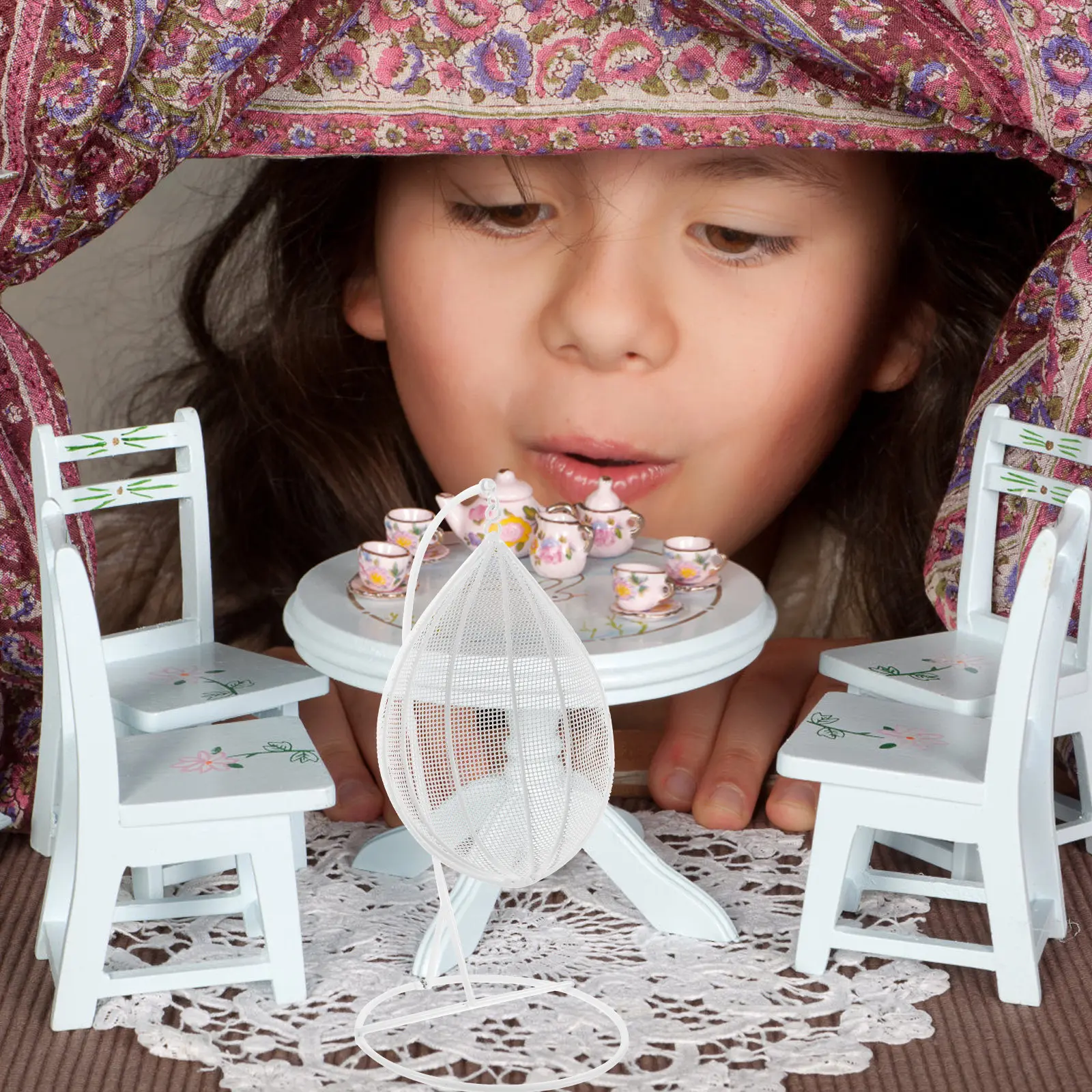 

1Pcs Miniature Hanging Swing Chair Balcony Chair for Kids Play Mini House Accessory Party Decoration
