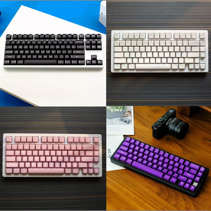 1 Set QX Klein Blue Cyan Jade Purple Green Black Keycaps PBT Double Shot Key Caps QXA Cherry Profile Semi Translucent Keycap