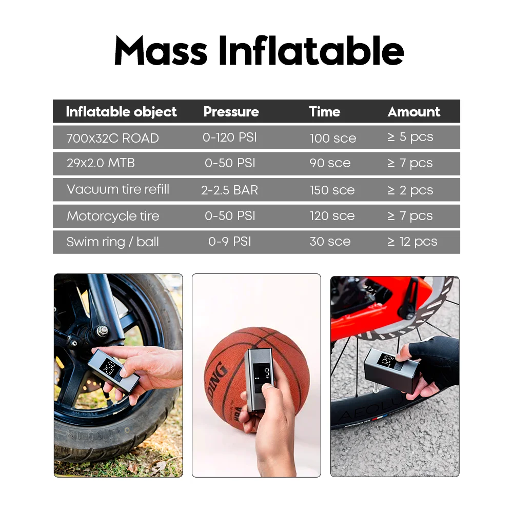 Elektrische Pumpe aus Aluminiumlegierung, 150 PSI, tragbar, für Fahrrad, wiederaufladbar, Reifenfüller, Schrader, Presta-Ventil, Silber, CYCLAMI A3 MAX