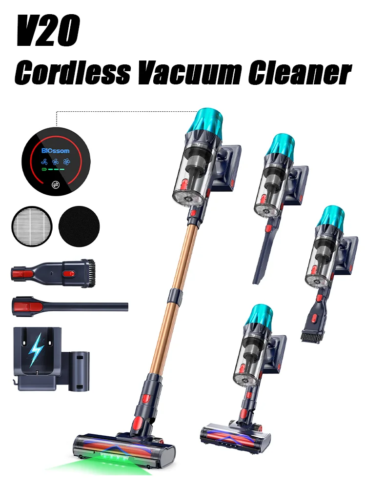 Blossom V20 Akku-Staubsauger 55KPA Saugkraft 650W Bürstenloser Motor Austauschbarer Akku 65 Min Laufzeit 3 Saugstufen 180° Flexibler Bodenbürste HEPA Filter Für Haustierhaare Teppich Auto Haushalt