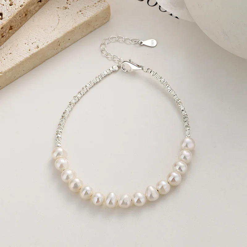 Pulsera de perlas irregulares de Plata de Ley 925 de lujo para mujer, pulseras con dijes de cuentas ajustables de diseñador coreano, regalo de joyería de fiesta