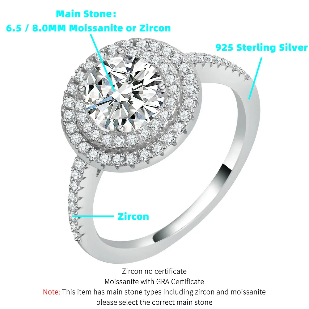 JH 925 فضة معبد بالكامل خاتم للنساء D VVS1 مويسانيتي جولة مرصع السماء المرصعة بالنجوم خاتم الزواج الزركون #6