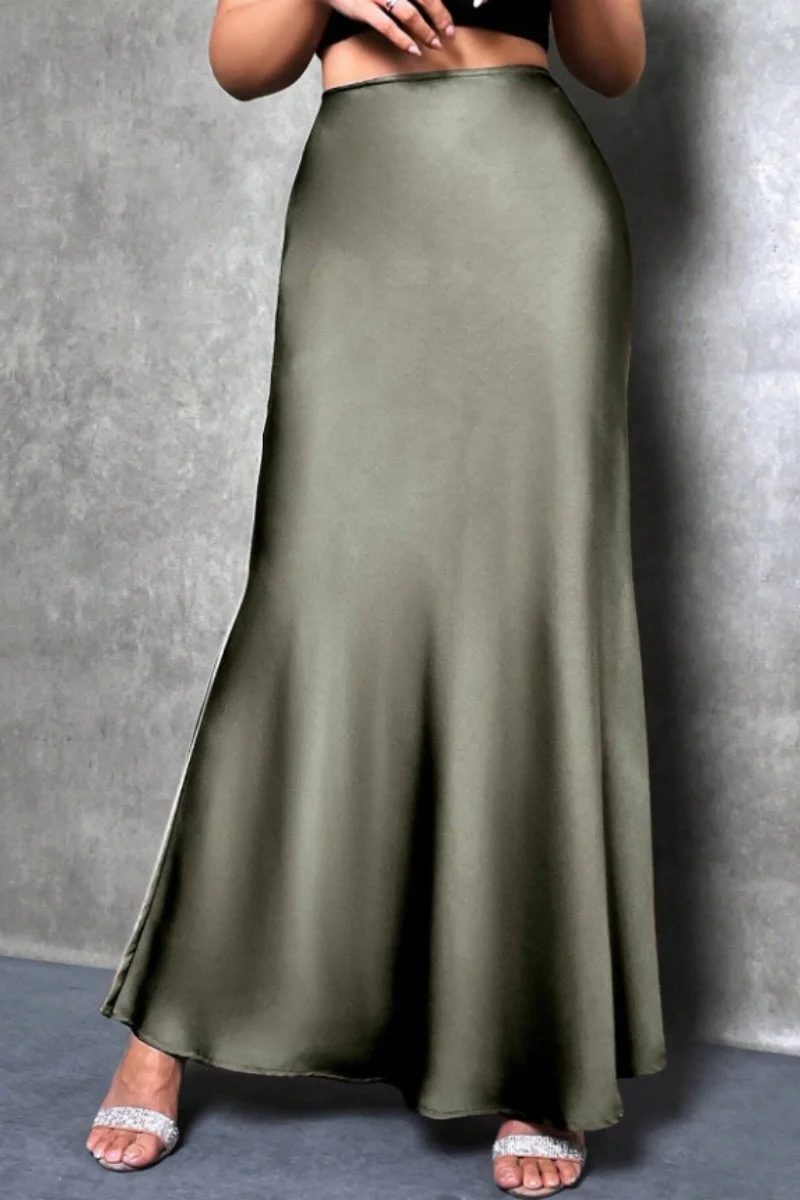 تنورة متوسطة الطول أنيقة تشبه الحرير على شكل حرف A مع خصر عالي وذيل حورية البحر للنساء في الربيع والصيف