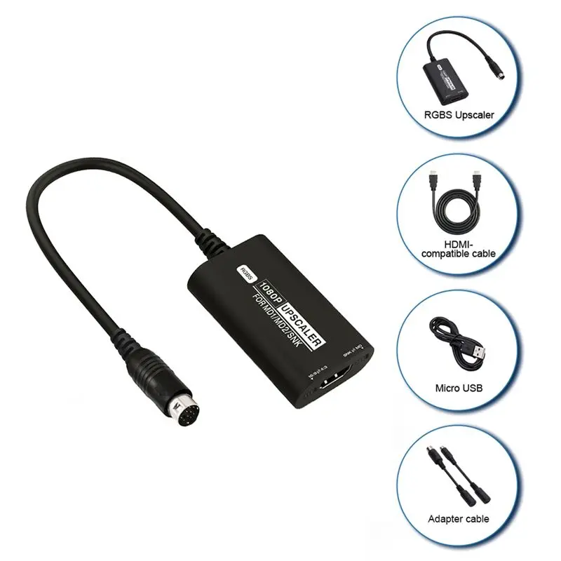 B04B--Compatible RGBS 1080 HD Video Converter 16/9 4/3 HD TV Video Cable Splitter For SEGA MD1 MD2 SNK Game Accessories