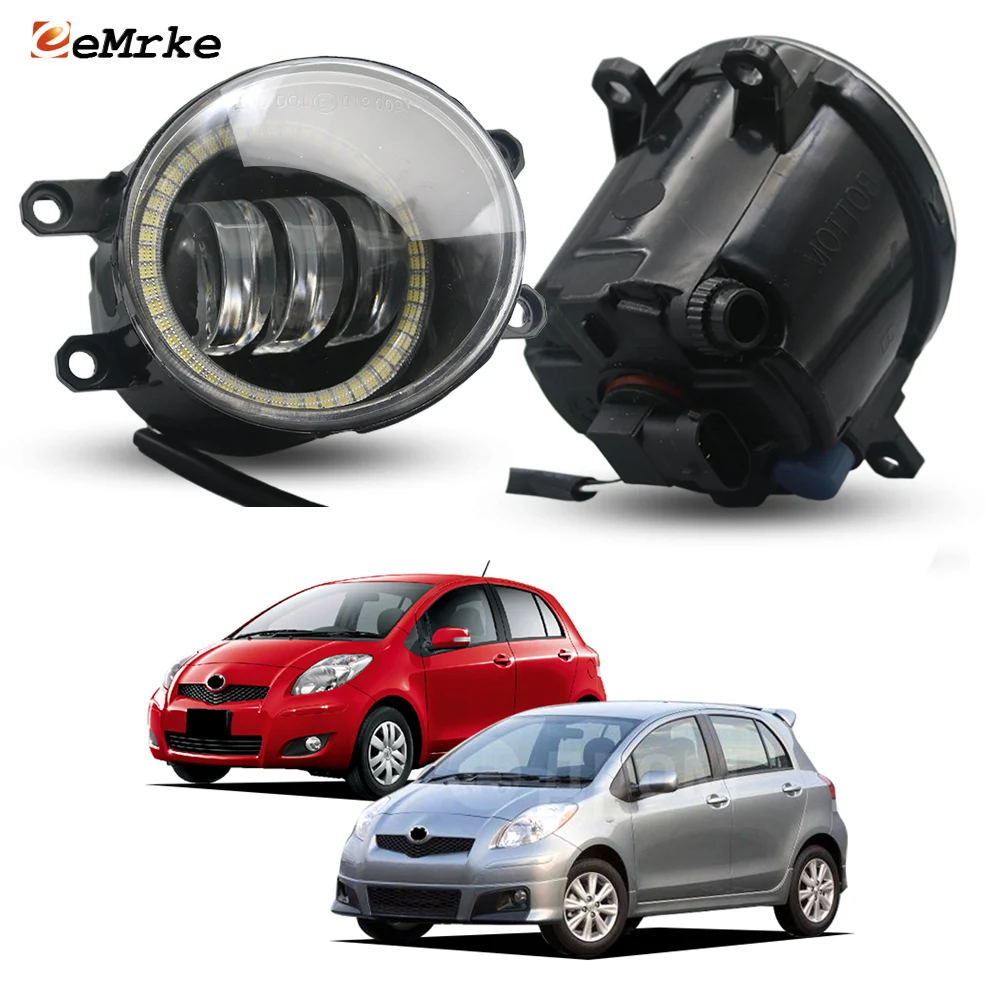 

Pair OEM Style Fog Lights For Toyota Yaris Hatchback Vitz 3D 5D XP9_ 2009 2010 2011 LED or Halogen Fog Lamp With Angel Eye DRL
