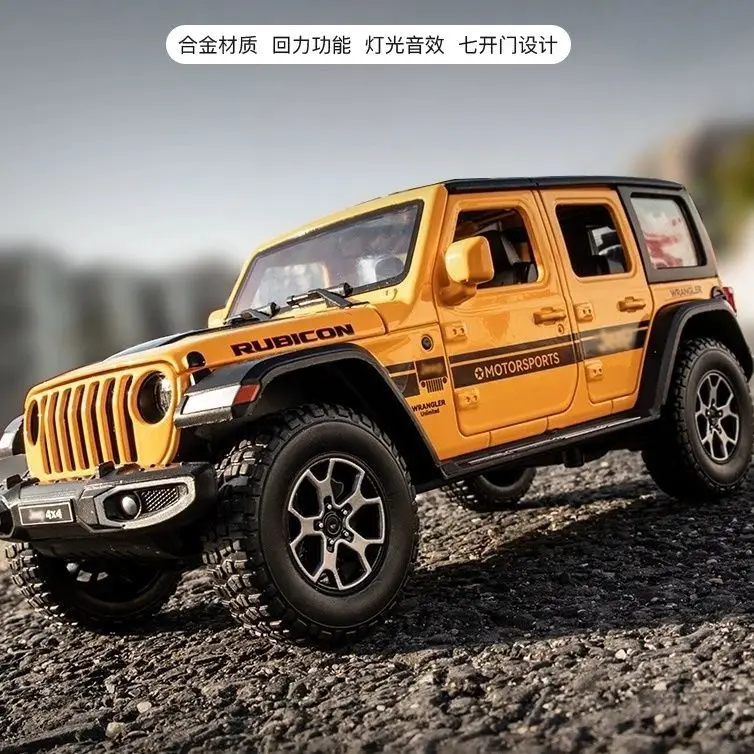 

1:22 Jeeps Wrangler Rubicon Alloy Diecasts & Toy Vehicles Metal Toy Car Model Sound and Light Pull Back Collection Kids Toy Gift