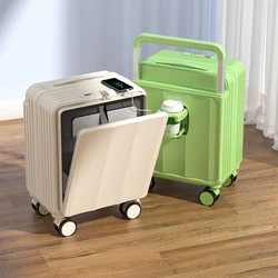 18 Inch Carry on Luggage with Wheels 2024 Front Opening Multifunction Rolling Luggage Case Wide Tie Rods Lightweight Luggage