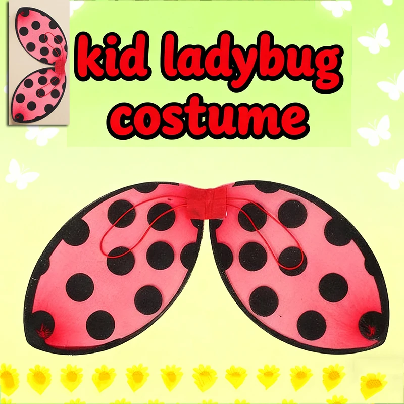 2 Pcs Halloween Ladybug Wing Kids Dress up Costumes Accessories Insect Cosplay Fairy Wings Prop for Girls Dress up Accessories