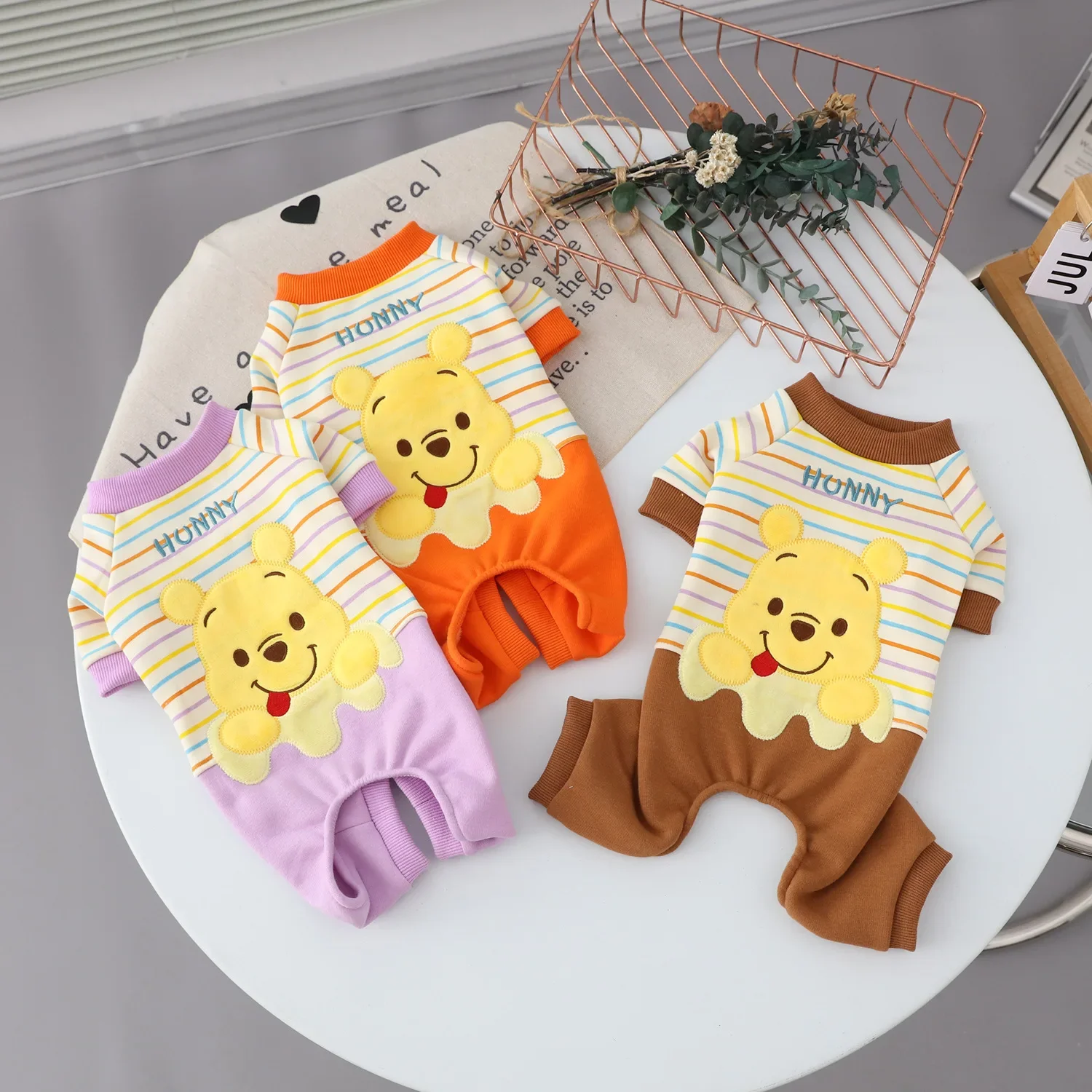 Disney Autumn winter embroidery Breathable Pet Dog Clothes coat Mickey Mouse Winnie Pooh New Fleece Warm Dog Four-legged Jacket