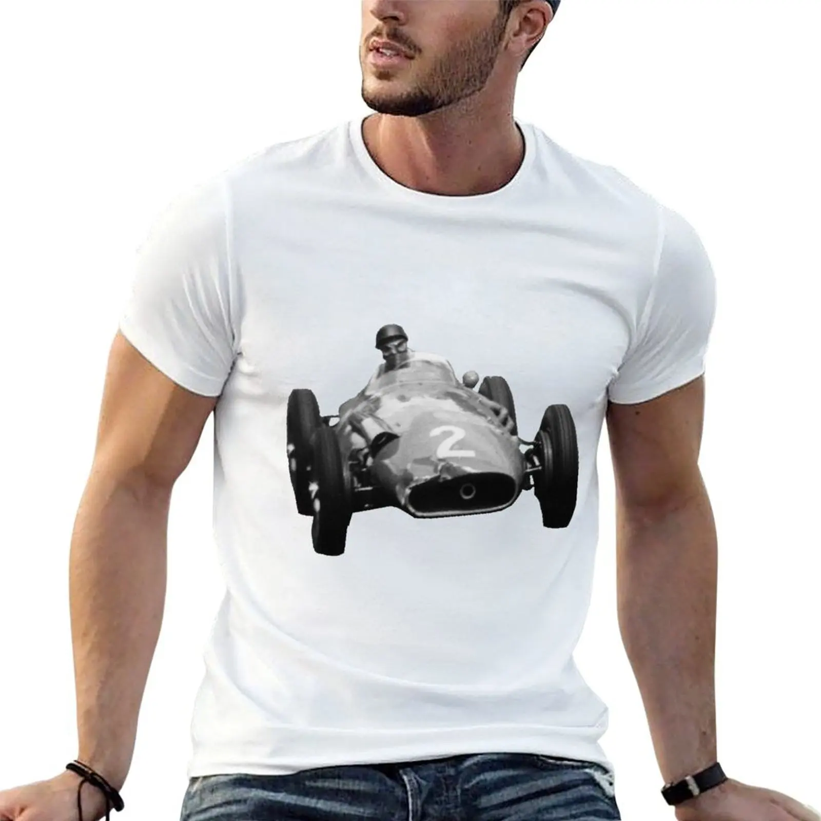 تي شيرت Fangio للرجال، تي شيرت أبيض للرجال، تي شيرت قطني