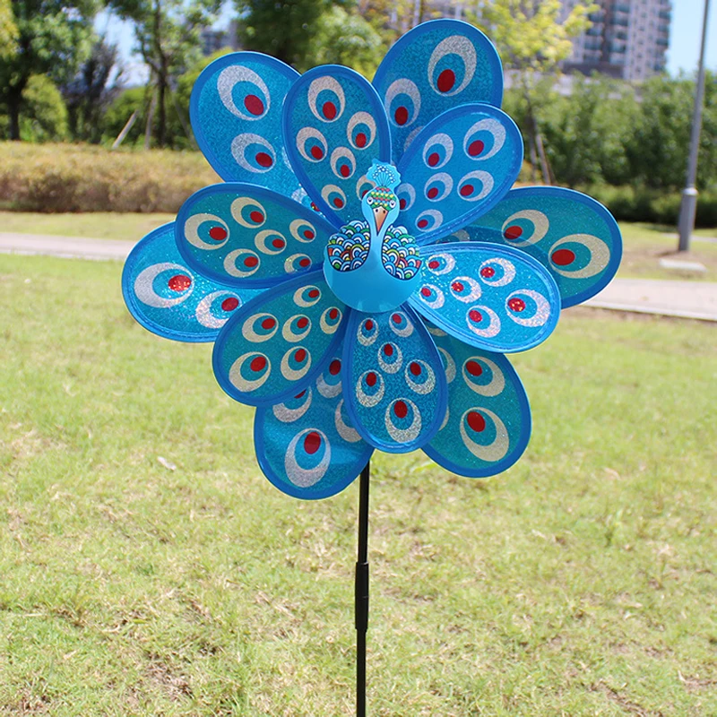 Double Layer Peacock Laser Sequins Windmill Colourful Wind Spinner Home Garden Decor Yard Kids Toy