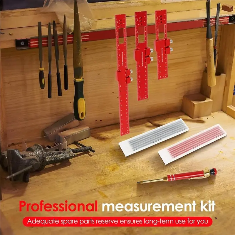 IALJ-Untuk Pekerjaan Pertukangan Kayu 3 Buah Set Penggaris Pertukangan Kayu, Set Penggaris Ukur 6 inci 8 inci 12 inci Dengan Pensil Tukang Kayu Dan Isi Ulang Pensil