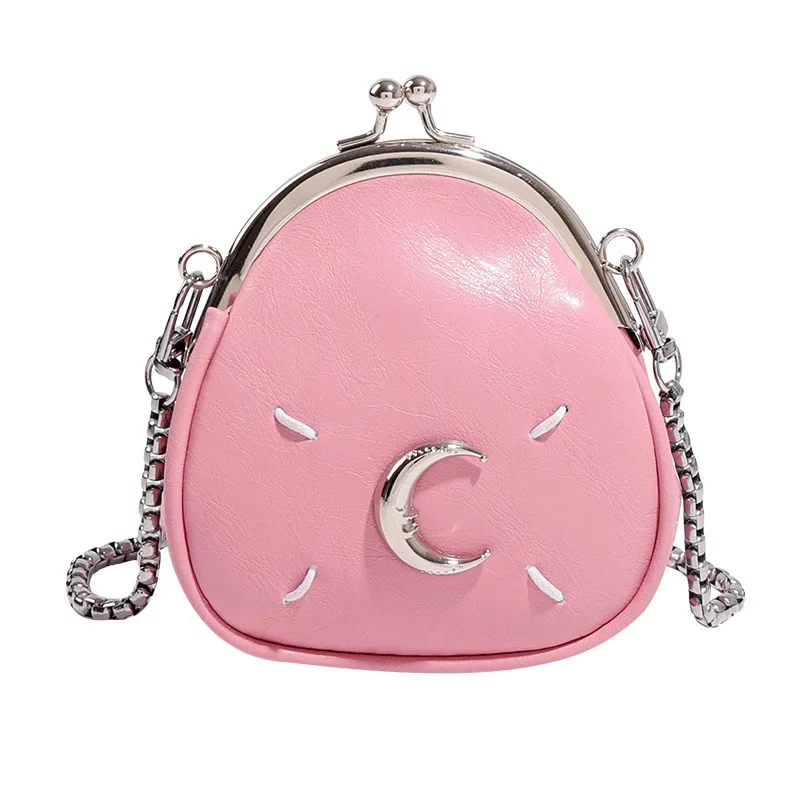 Korean Metal Moon Aesthetic Women Coin Purse Lipstick Bag Y2k Chain Luxury Mini Crossbody Bag Clamping Shell Bag Girl Gift