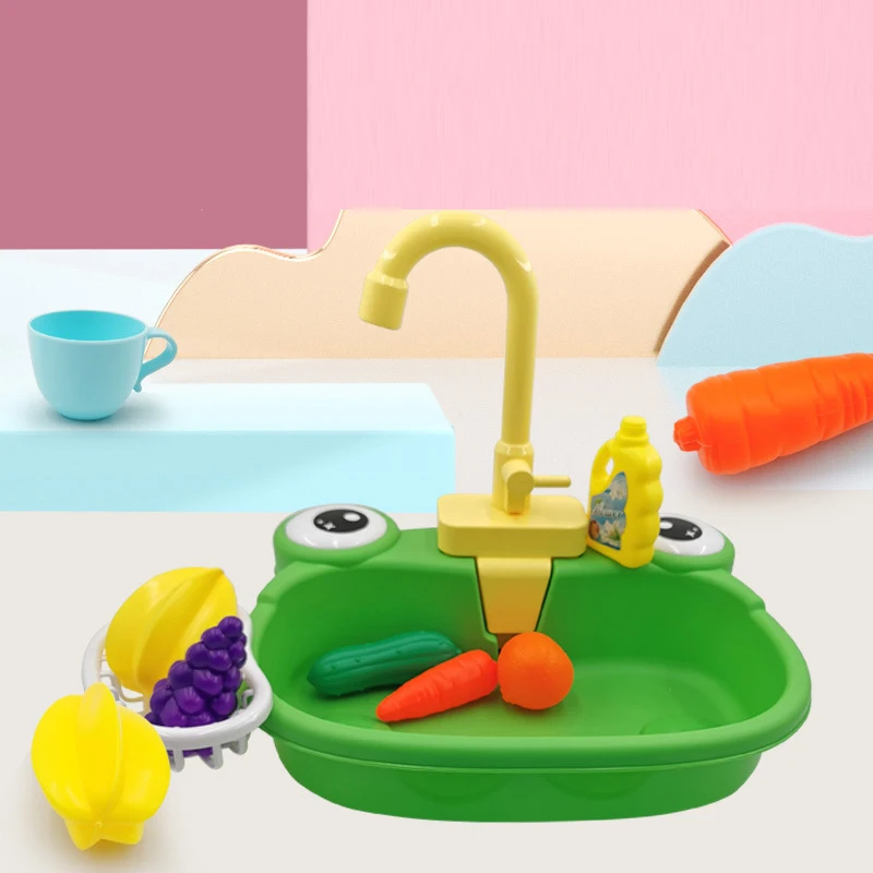 Kinderen Simulatie Keuken Speelgoed Cartoon Elektrische Waterafvoer Gootsteen Vaatwasser Fantasiespel Interactief Speelgoed Wastafel