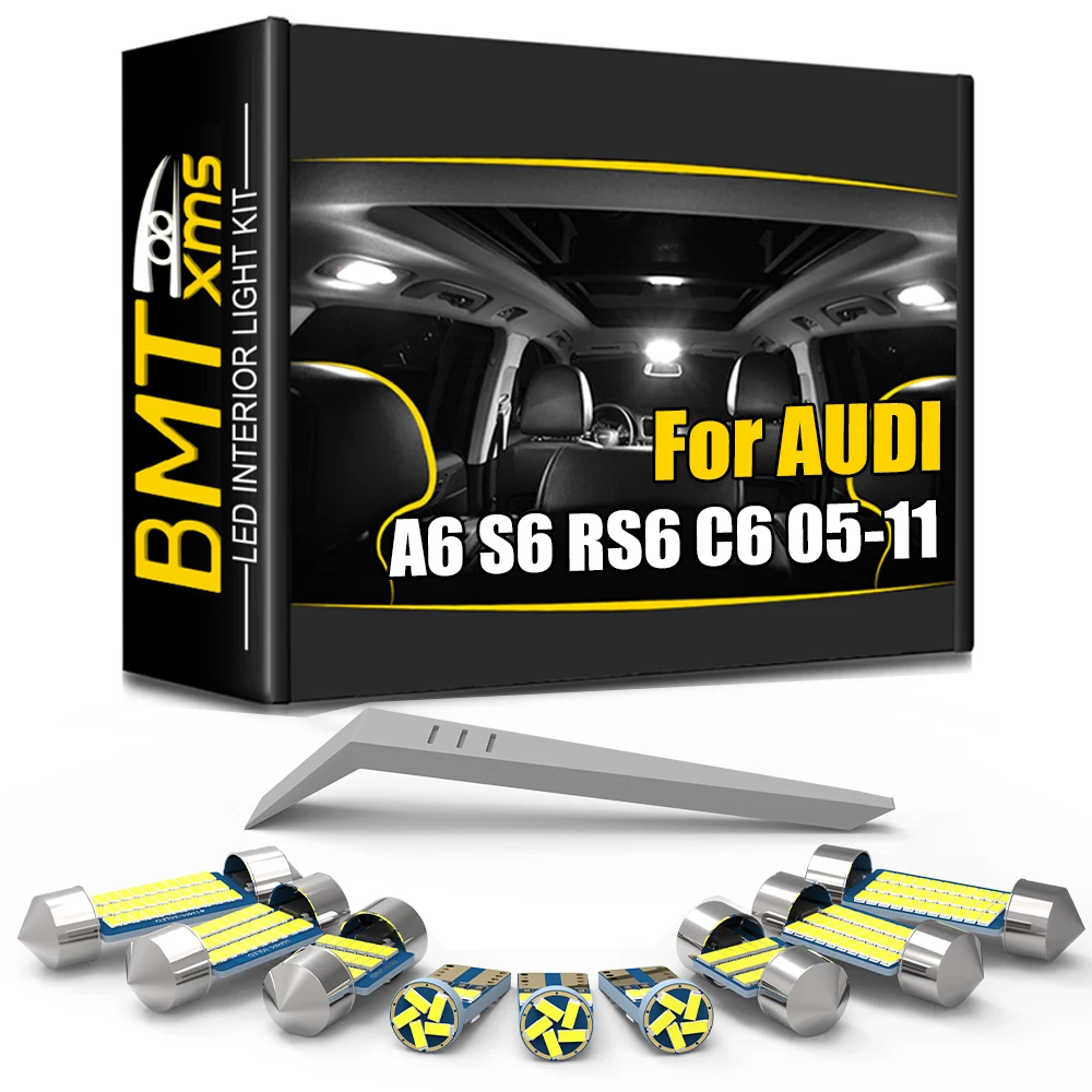 BMTxms Full LED Interior Dome Reading Door Plate Lights Kit For Audi A6 S6 RS6 C6 Sedan Avant 2005 2006 2007 2008 2009 2010 2011