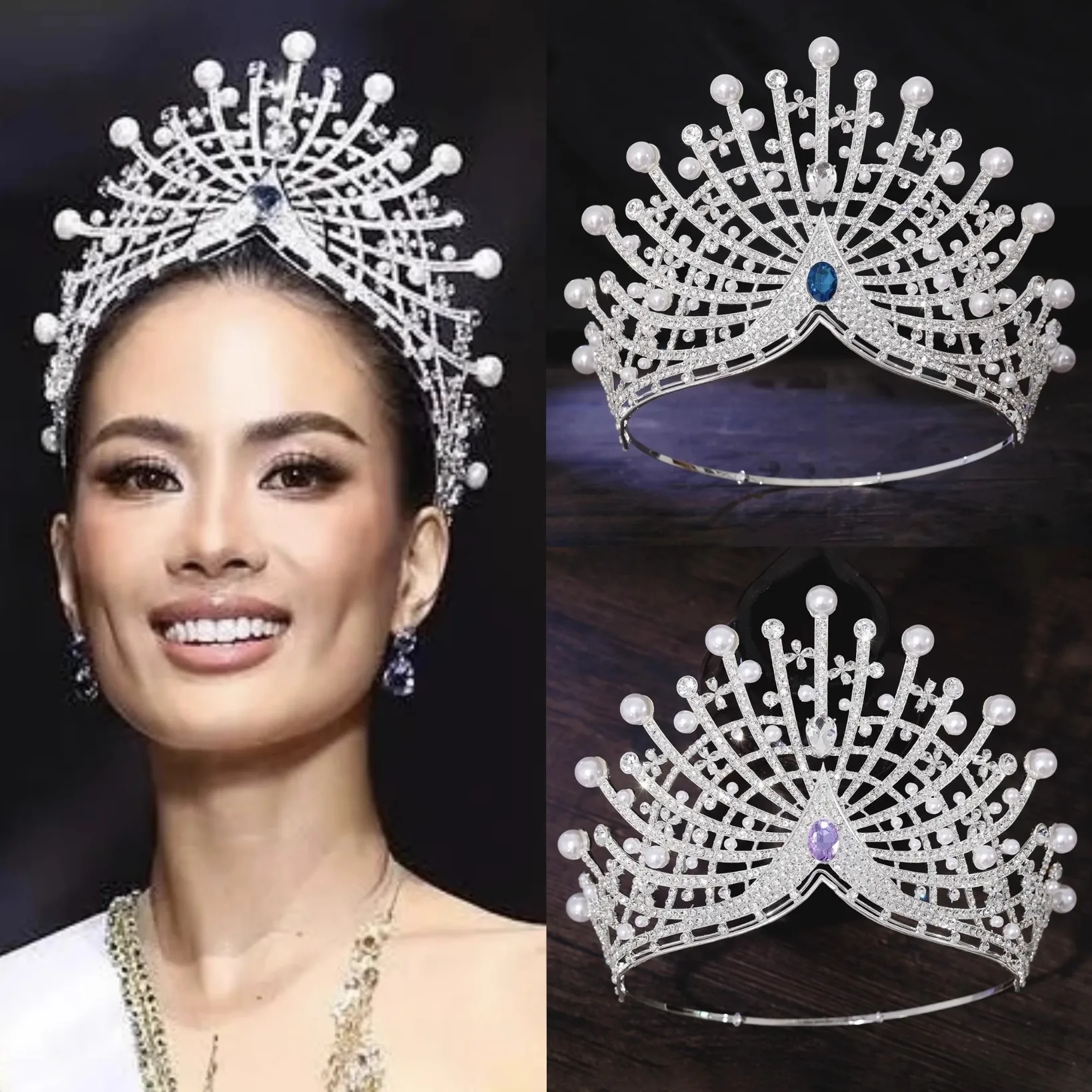 Miss World 2025 Large Crown Pageant Adjustable Crowns for Women  Tiara Rhinestone Headpiece for Birthday Prom