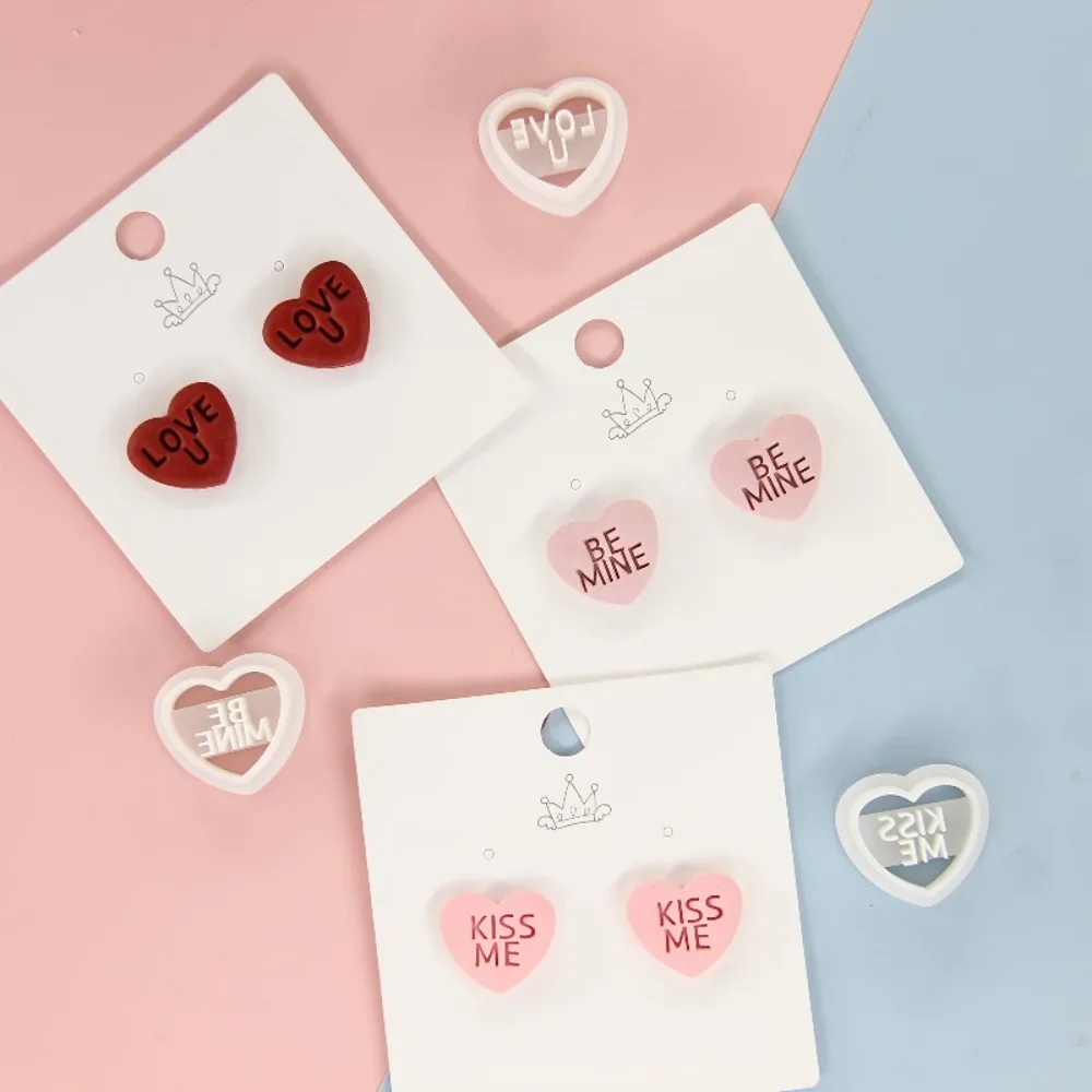 3Pcs Valentine Letter Heart Clay Cutter LOVE KISS ME BE MINE Heart Shaped Mold Handmade Polymer Clay Earrings DIY Craft Supplies