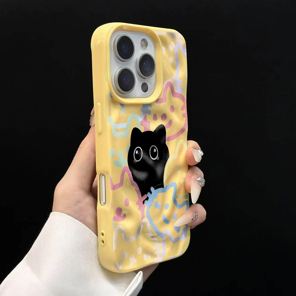 Koreanisches Katzen-Design, Niedliche Weiche Silikon-Handyhülle für iPhone 17 16 15 14 13 12 11 Pro Max 14 Plus 17Air, Falten-Wellen-Design – Detail 11