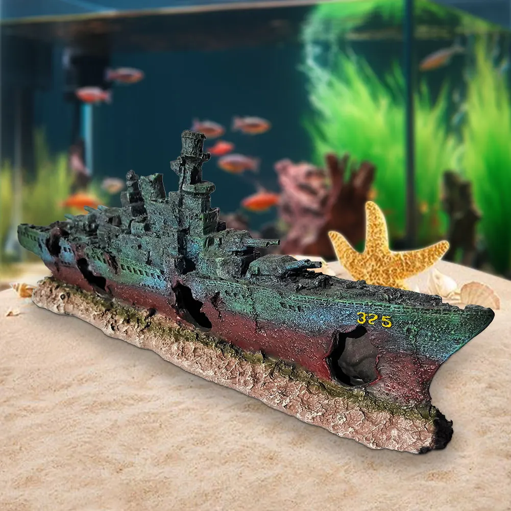 

Aquarium Resin Sunken Pirate Ship Reusable Creative Warship Wreckage Shipwreck Decorations for Fish Tank Cave Decor Accessories